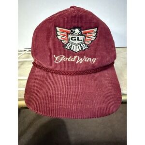 Vintage Honda Gold Wing GL Hat Maroon Corduroy Snapback Rope Braid 90s Cap